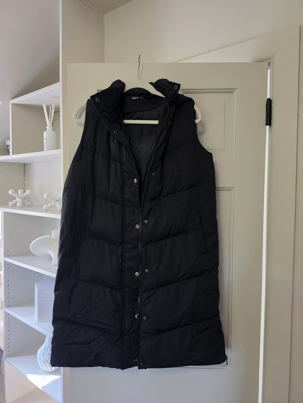 Shein Black Sleeveless Puffer Vest Coat - Women